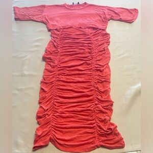 Cherie LA Women's Short Sleeve Ruched Casual T Shirt Bodycon Dress Coral Sz L